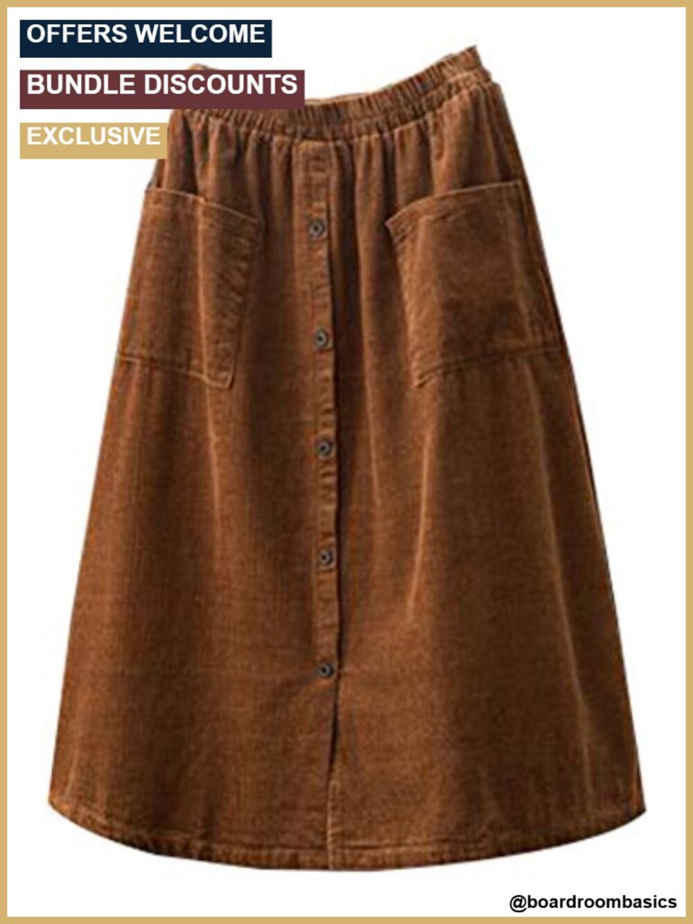 Women's Corduroy Midi Skirt Front Buttons A-Line Split